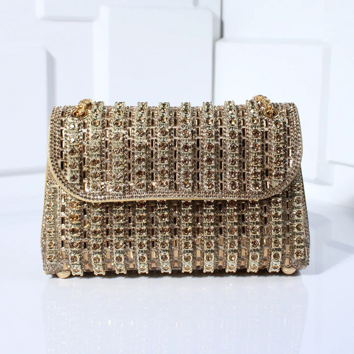 Women's Mini Rhinestone Evening Tote Bag in Gold-coloured