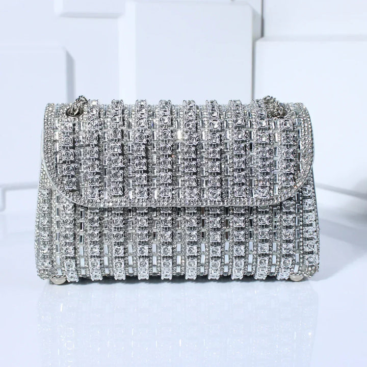 Women's Mini Rhinestone Evening Tote Bag in Silver-coloured