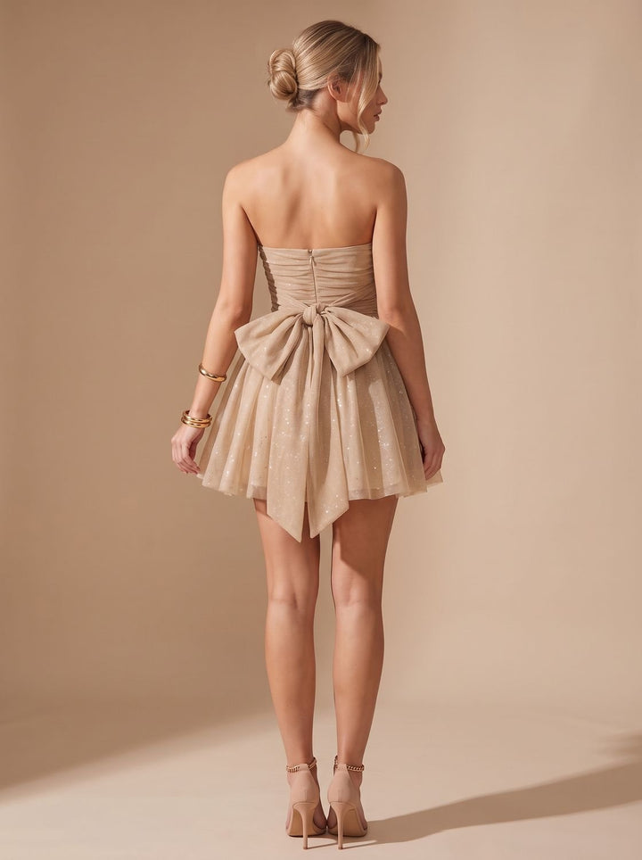 Women's Mini Strapless Sequin Party Dress in Gold-coloured
