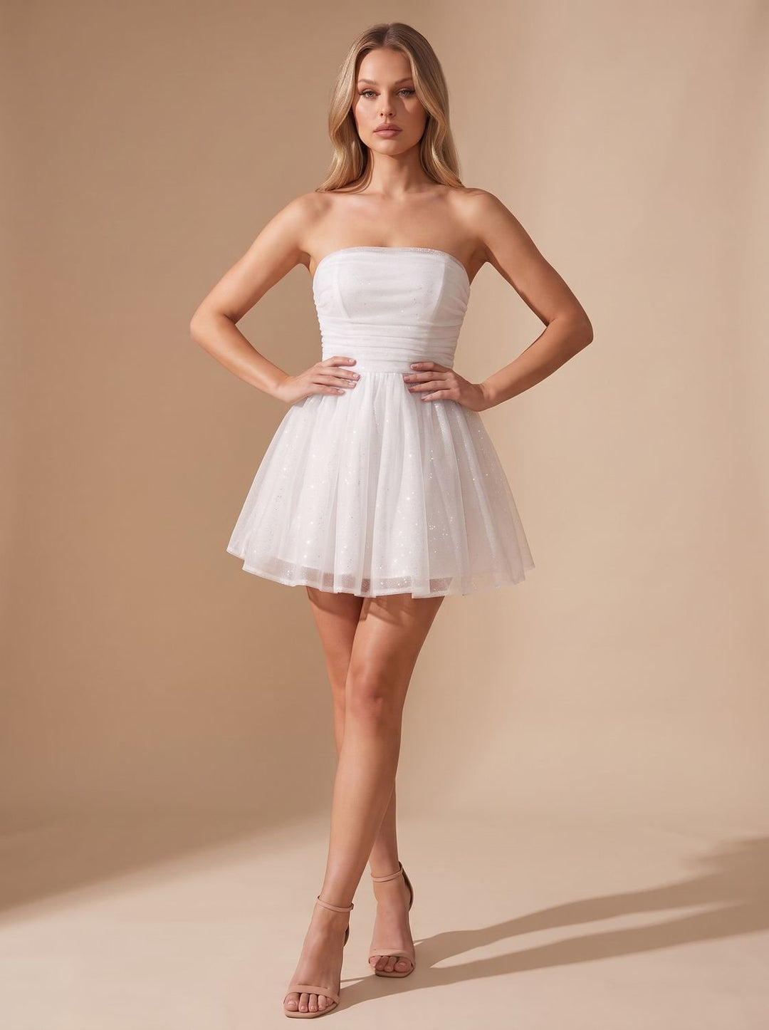 Women's Mini Strapless Sequin Party Dress in White