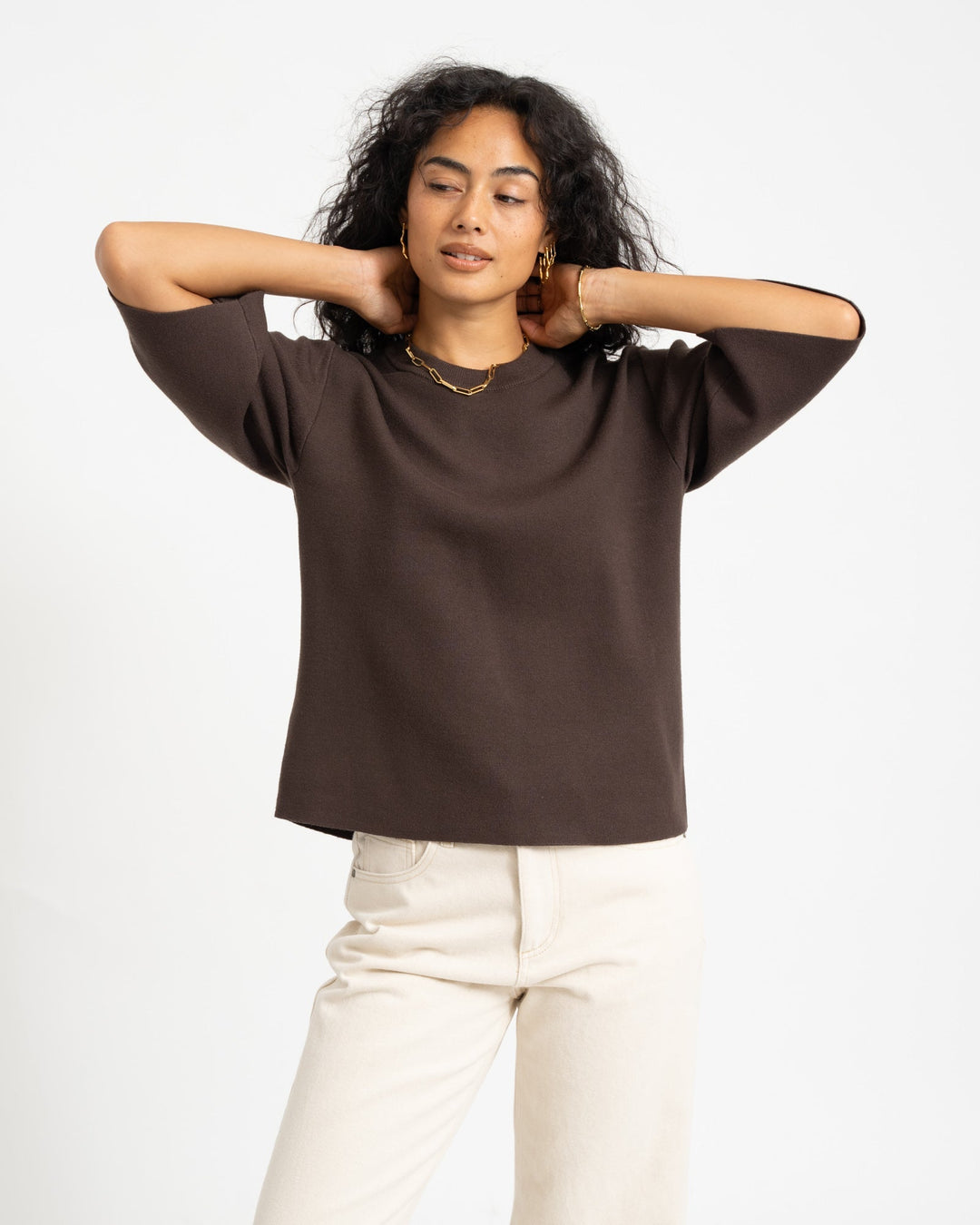 Women's Minimal Brown Knit Jumper Dress in Brown 1