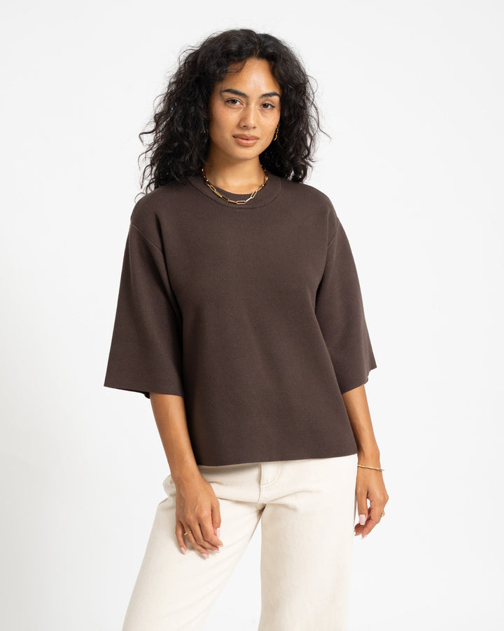 Women's Minimal Brown Knit Jumper Dress in Brown 3