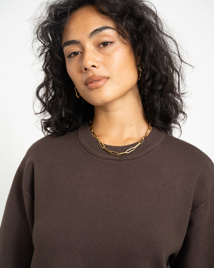 Women's Minimal Brown Knit Jumper Dress in Brown 4