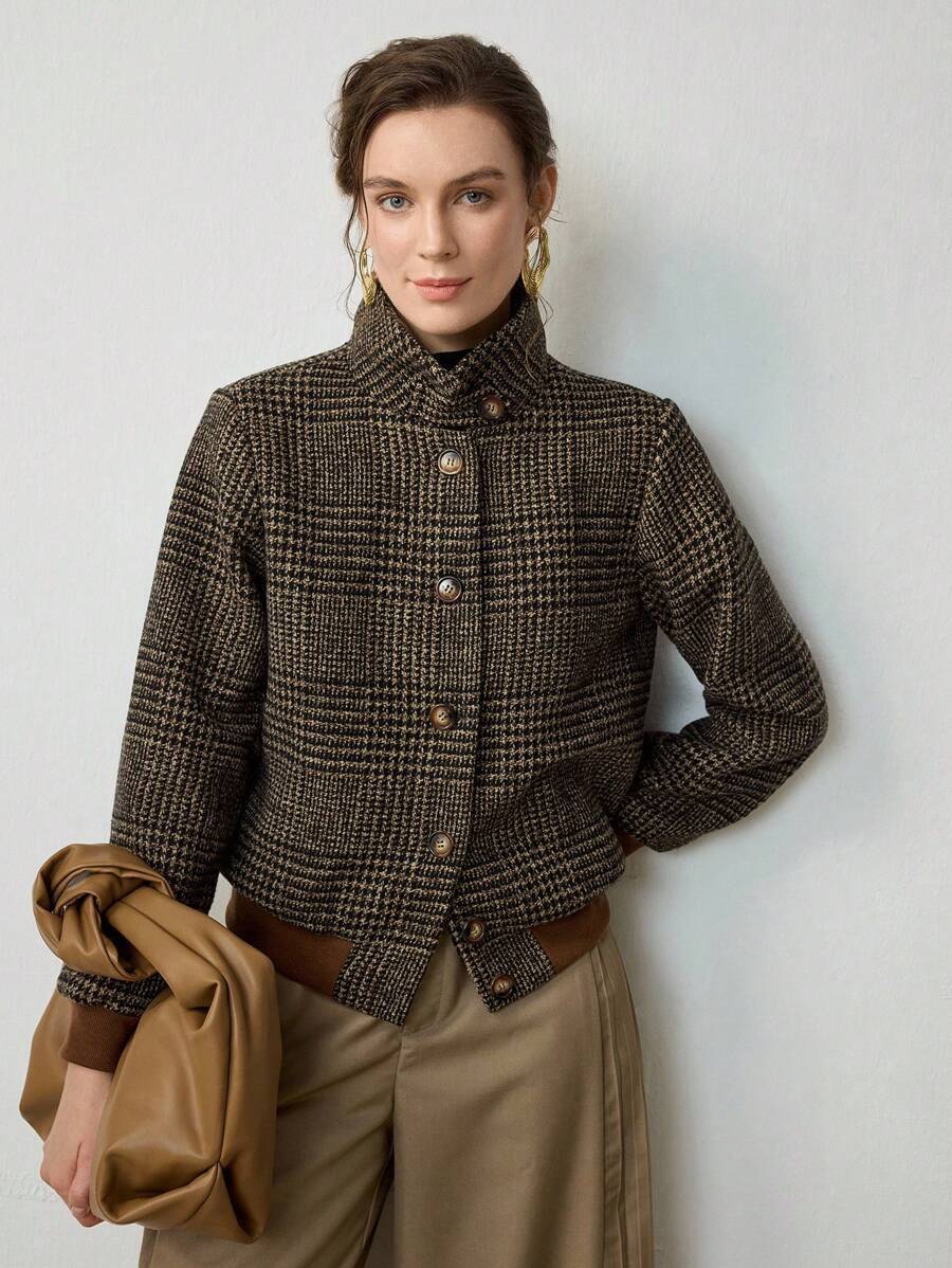 Women's Modern Cropped Tweed Jacket for Autumn (3)