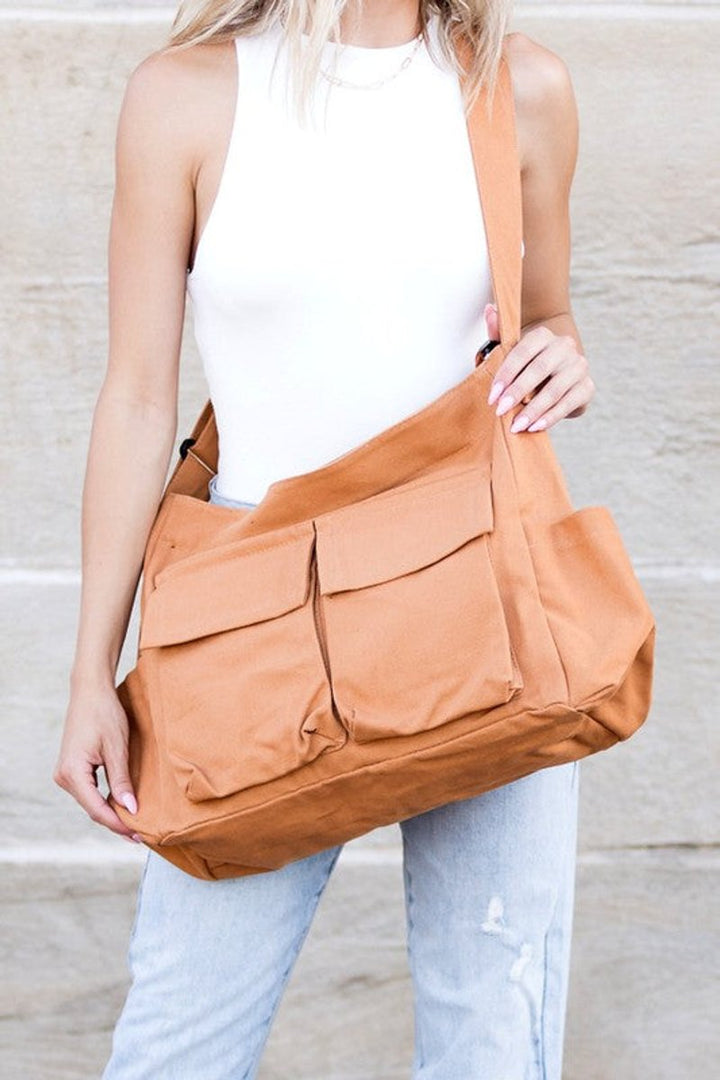 Women's Oversized Canvas Tote Bag w kolorze Brązowy