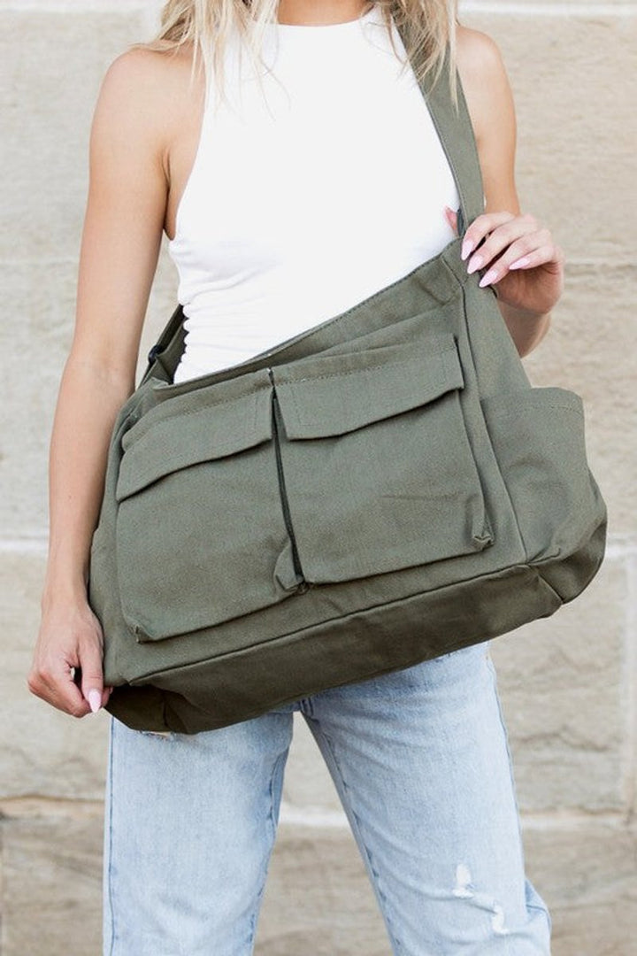 Women's Oversized Canvas Tote Bag w kolorze Oliwkowy