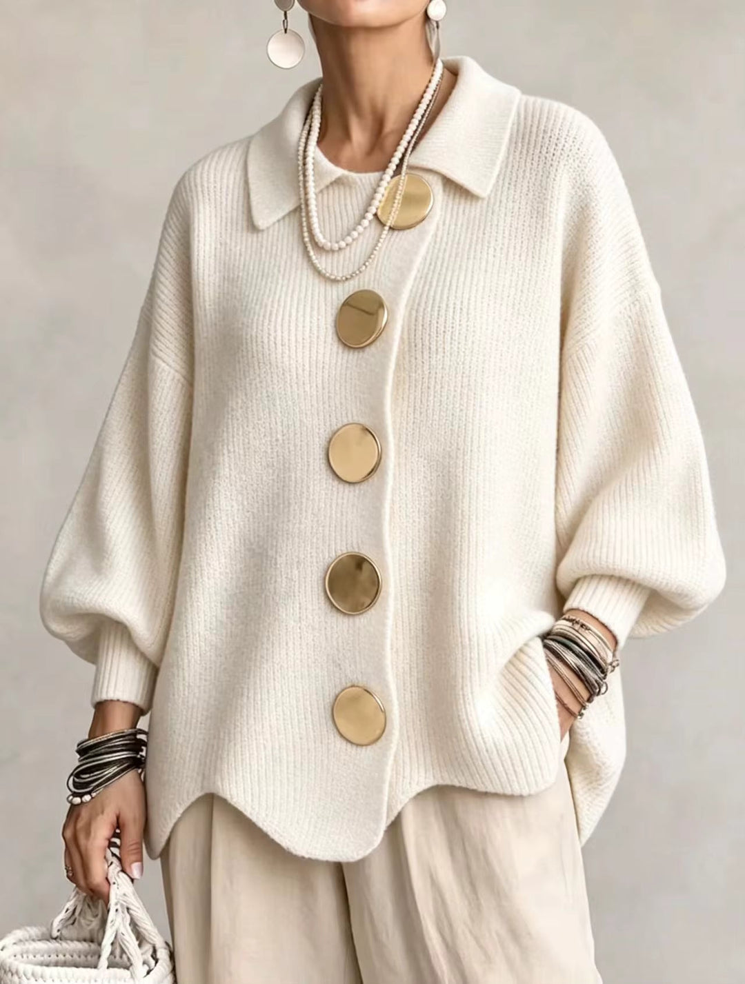 Women's Oversized Jumper Dress for Casual Layering in White