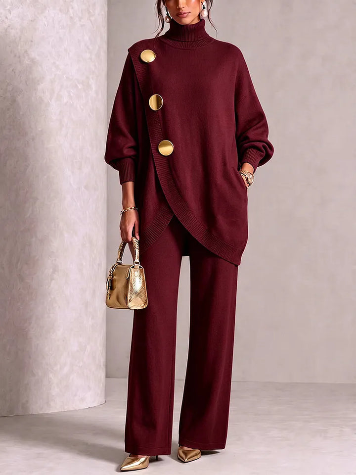 Women's Oversized Knit Jumper Dress and Pants in Wine