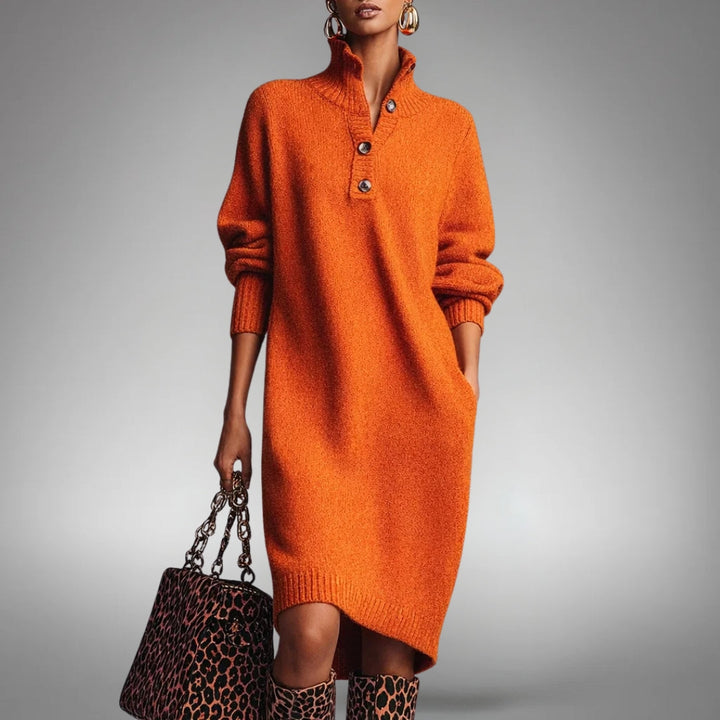Women's Oversized Knit Jumper Midi Dress in Orange 1