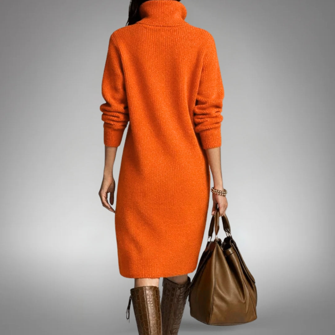Women's Oversized Knit Jumper Midi Dress in Orange 3