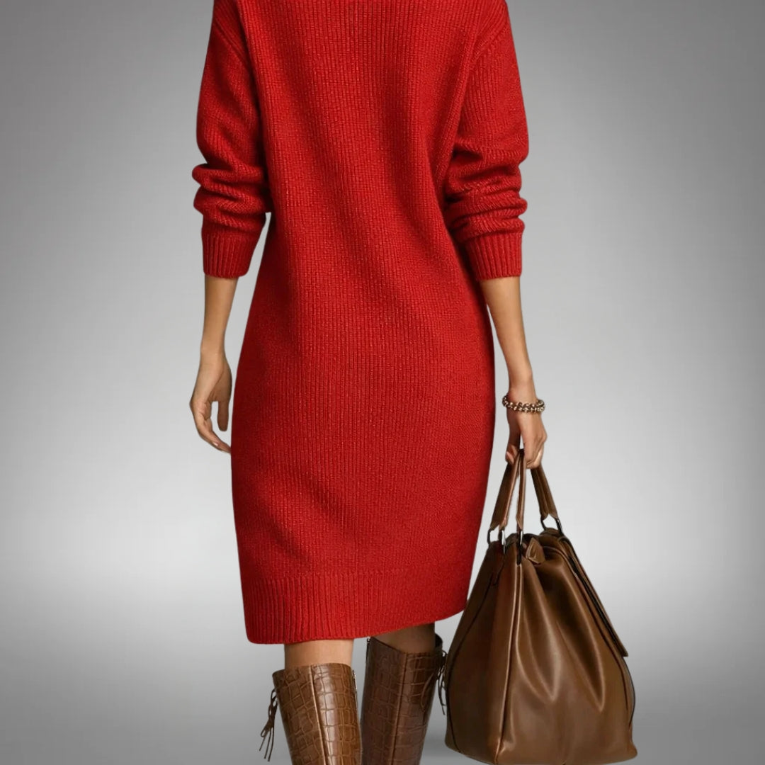 Women's Oversized Knit Jumper Midi Dress in Orange 4