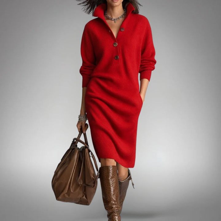 Women's Oversized Knit Jumper Midi Dress in Red