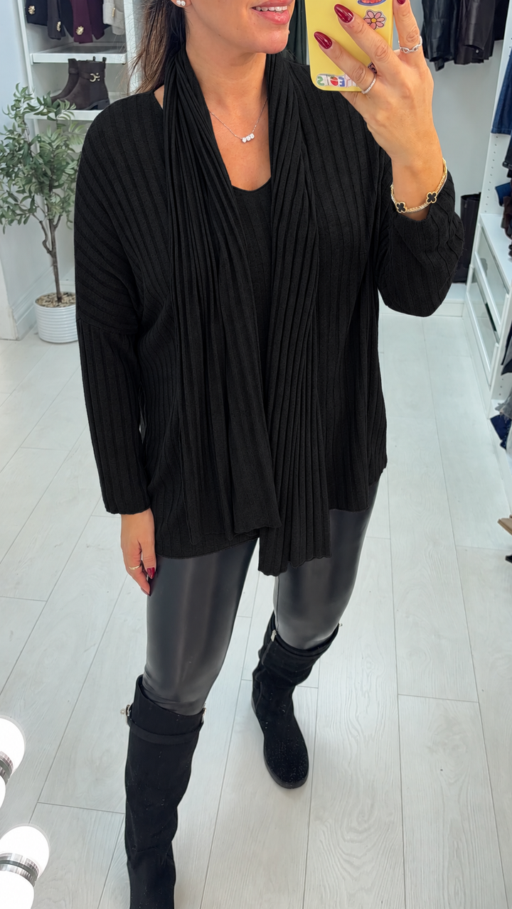 Women's Oversized Ribbed Viscose Jumper Dress in Black