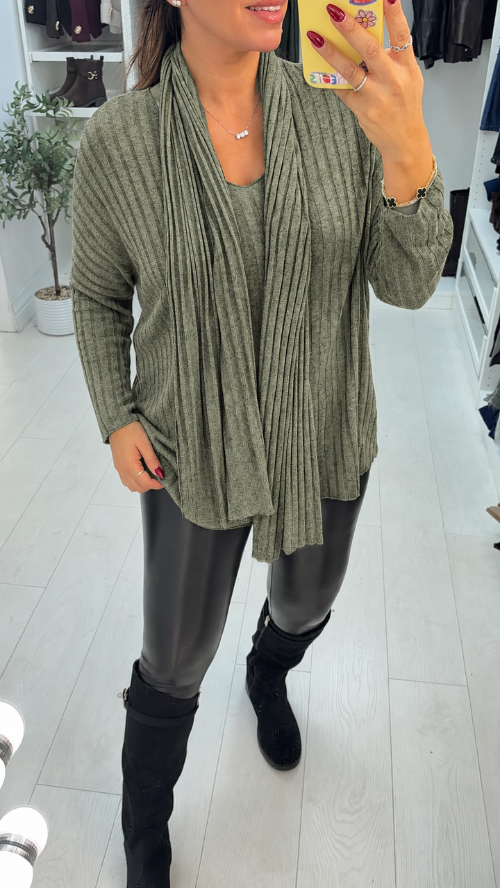Women's Oversized Ribbed Viscose Jumper Dress in Khaki