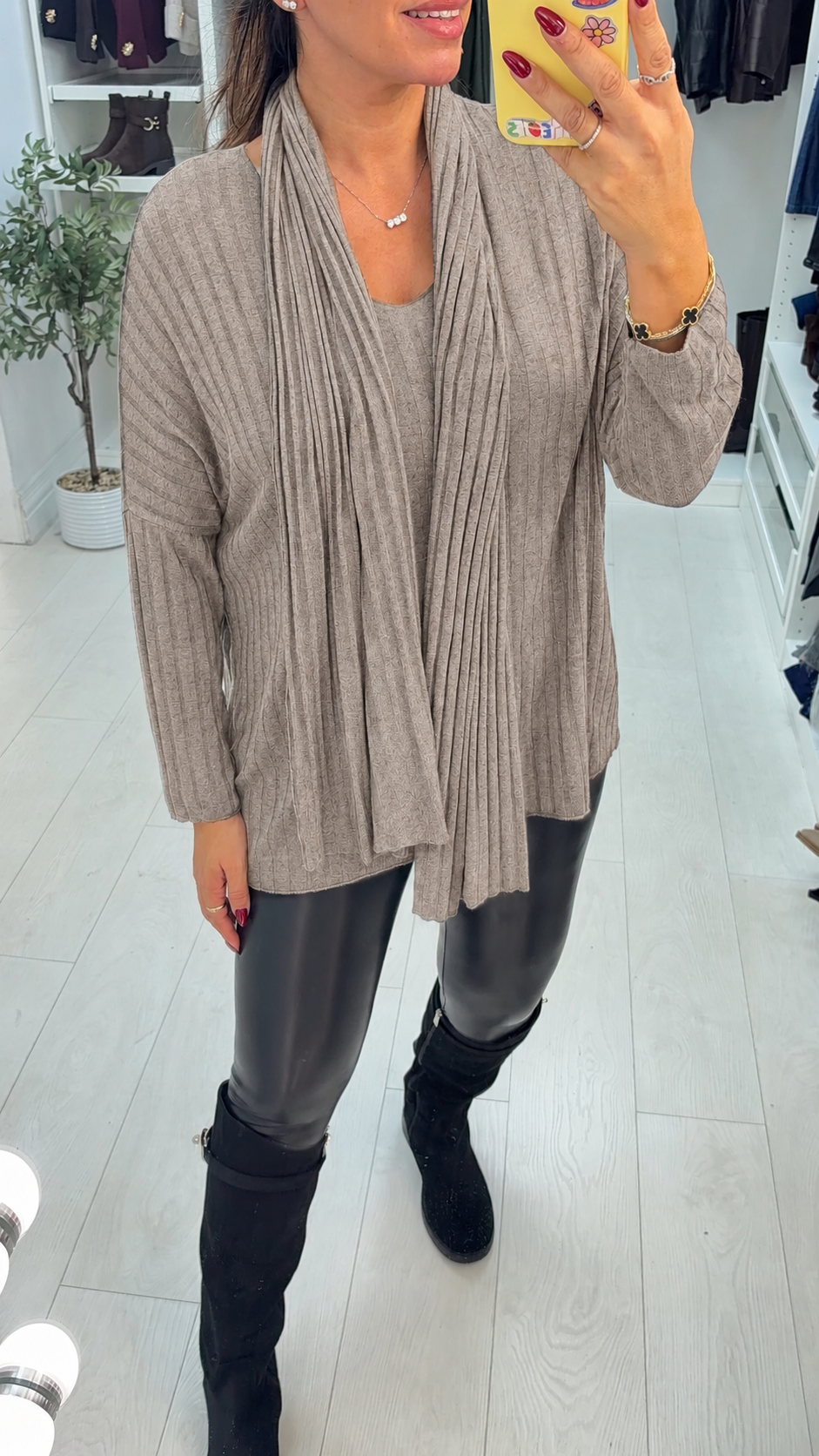 Women's Oversized Ribbed Viscose Jumper Dress in Mocha