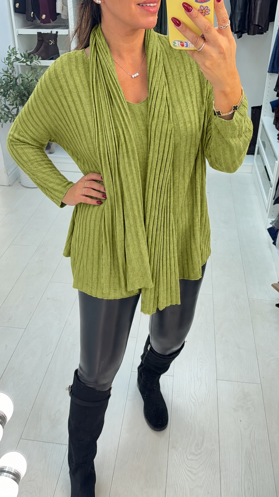 Women's Oversized Ribbed Viscose Jumper Dress in Olive