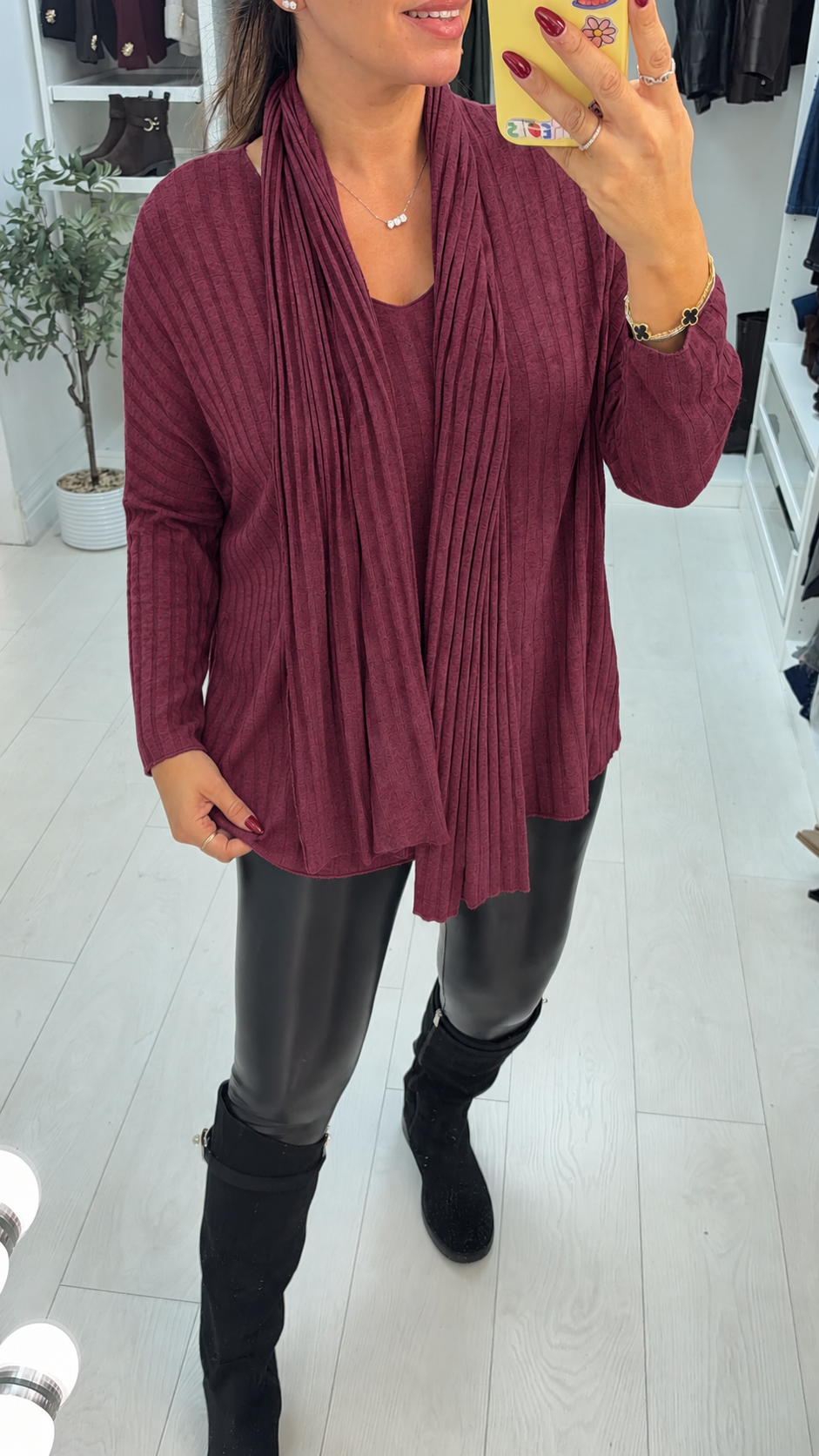Women's Oversized Ribbed Viscose Jumper Dress in Wine