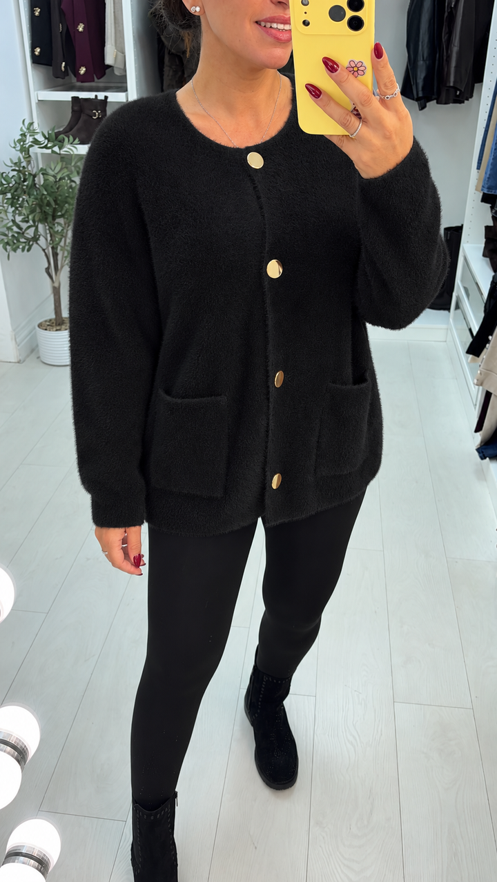 Women's Oversized Soft Jumper-Dress Cardigan in Black