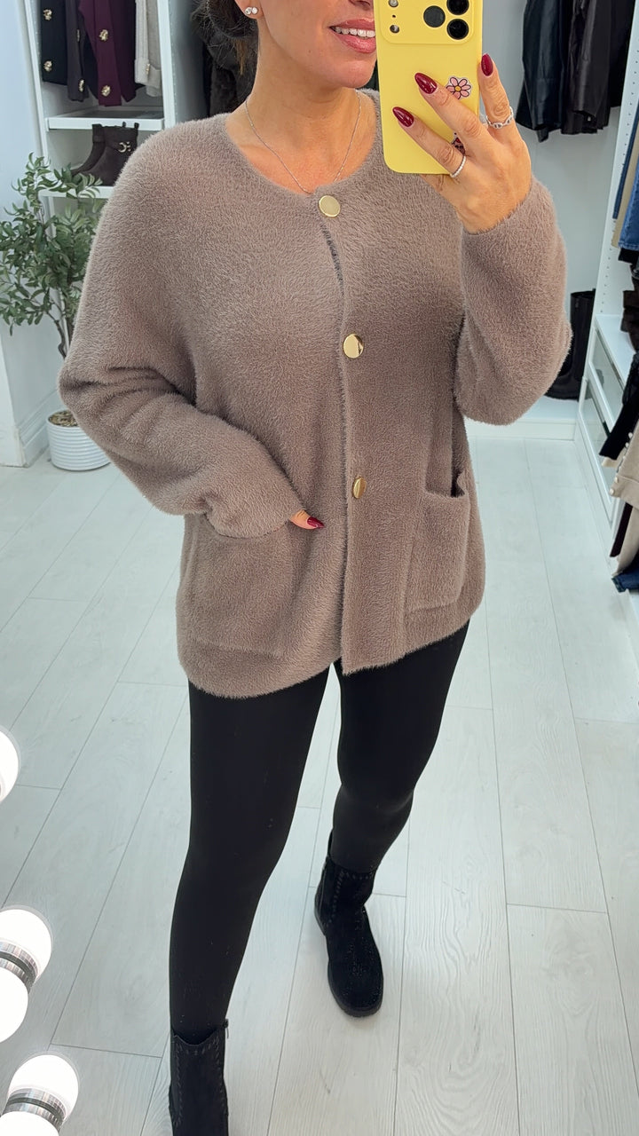 Women's Oversized Soft Jumper-Dress Cardigan in Mocha