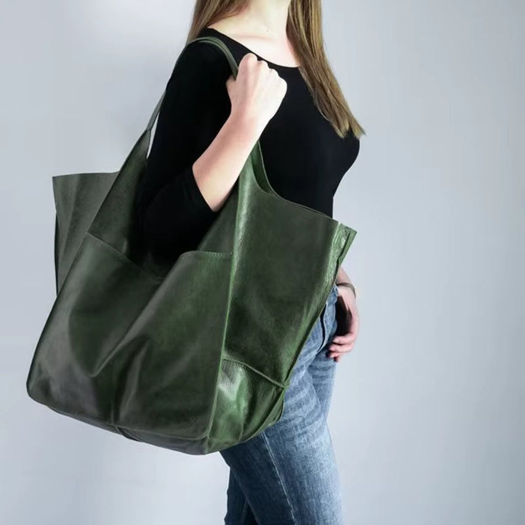 Women's Oversized Vegan Leather Magnetic-Closure