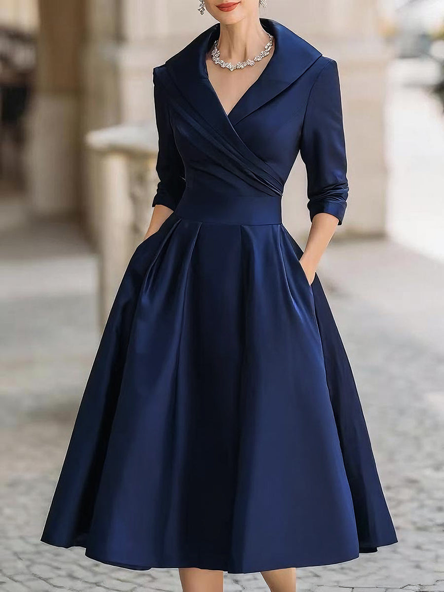 Women's Party Dress with Timeless Sophisticated Charm in Navy Blue