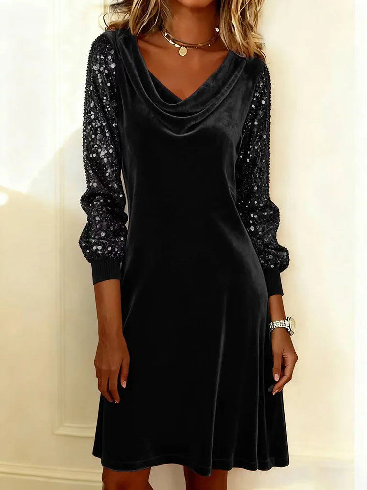 Women's Party Midi Dress in Luxe Velvet in Black