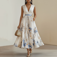 Hallie | Women's Pleated V-Neck Wedding Guest Maxi Dress