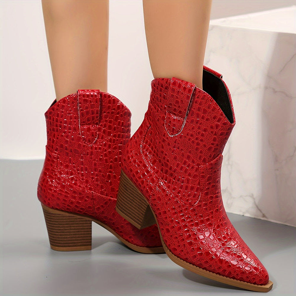 Women's Pointed Toe Ankle Boots Slip-On in Red