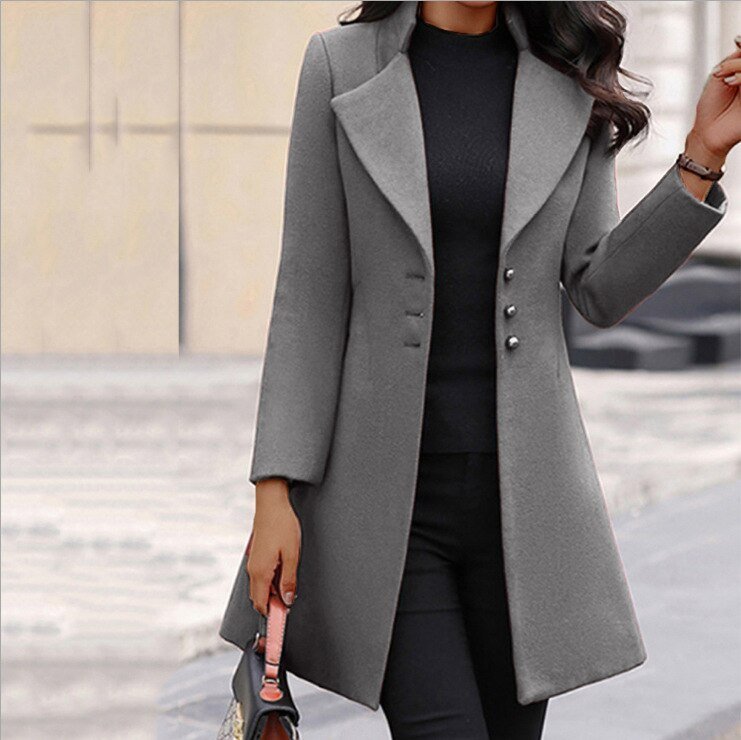 Women's Polyester Trench Coat for Autumn in Dark Grey