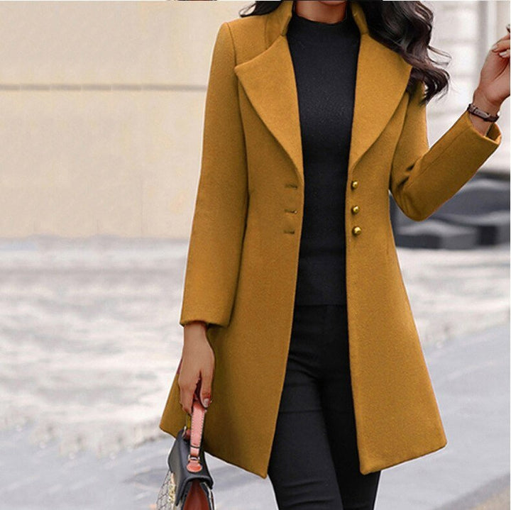 Women's Polyester Trench Coat for Autumn in Yellow