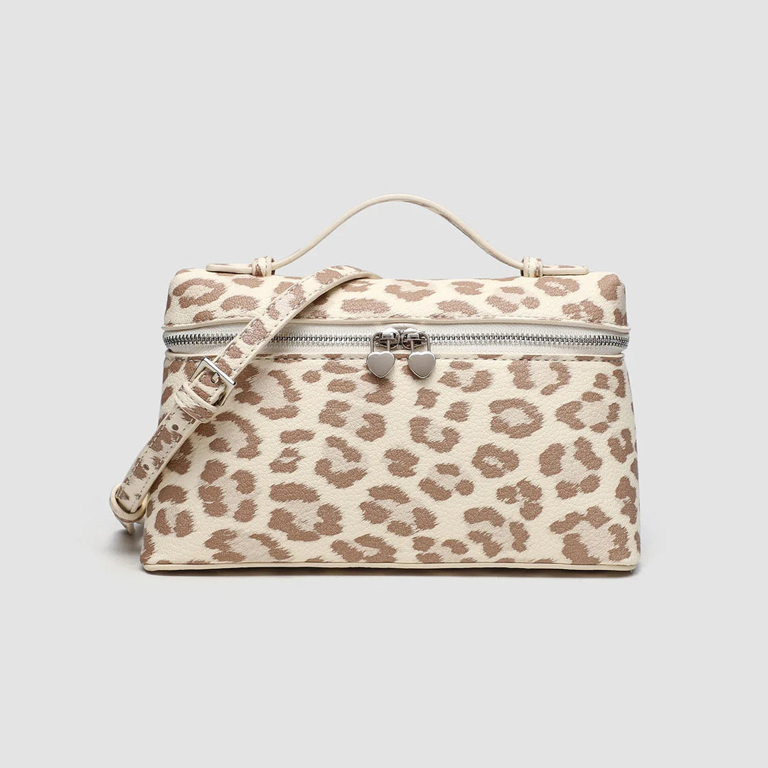 Women's Premium Vegan Leather Tote Bag in Ivory Leopard