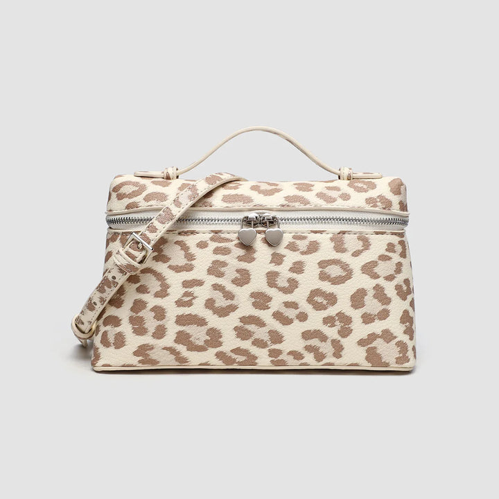 Women's Premium Vegan Leather Tote Bag in Ivory Leopard