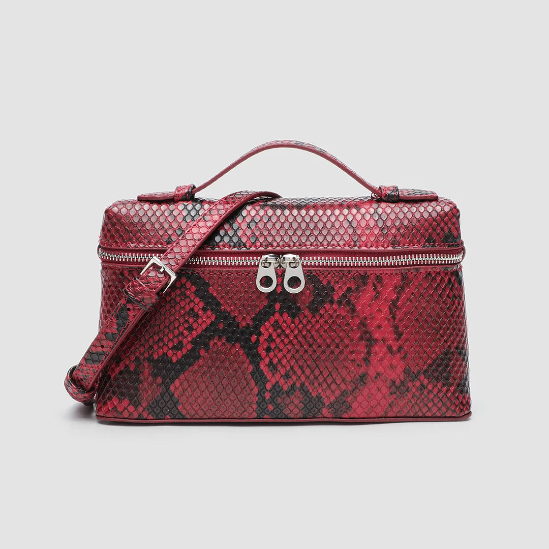 Women's Premium Vegan Leather Tote Bag in Red Snake