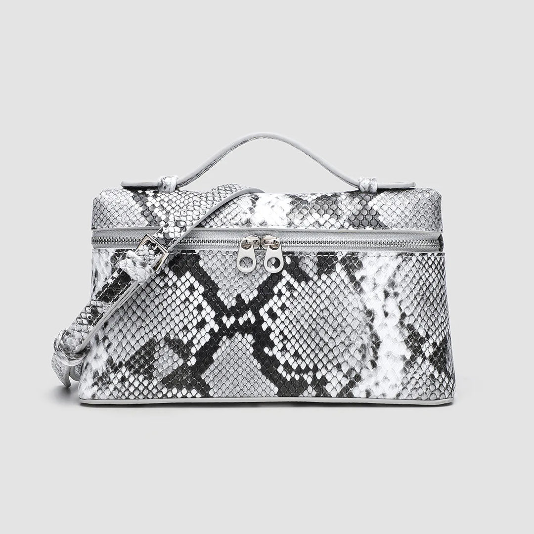 Women's Premium Vegan Leather Tote Bag in White Snake