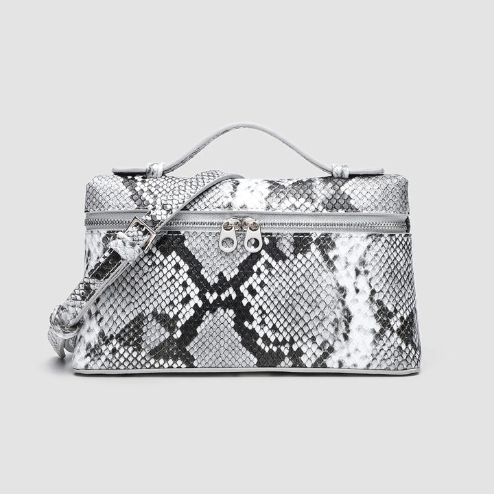 Women's Premium Vegan Leather Tote Bag in White Snake