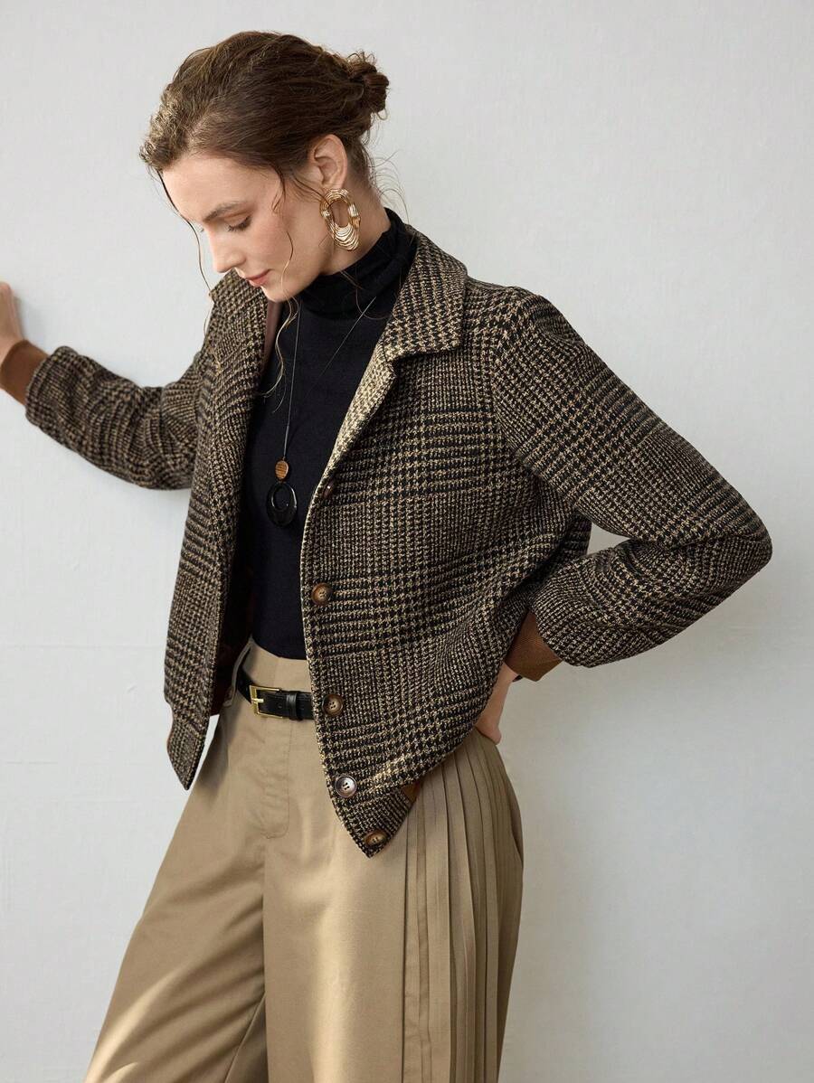 Women's Puffer Coat Cropped Tweed (2)