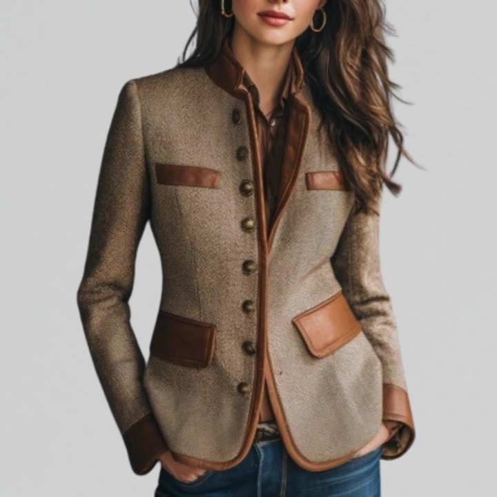 Women's Puffer Coat, Refined Tweed in Brown