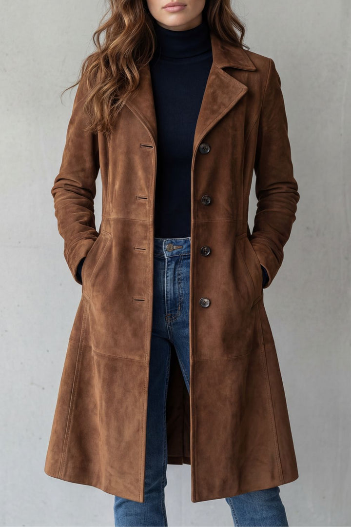 Women's Puffer Coat Tailored Longline for Winter in Brown