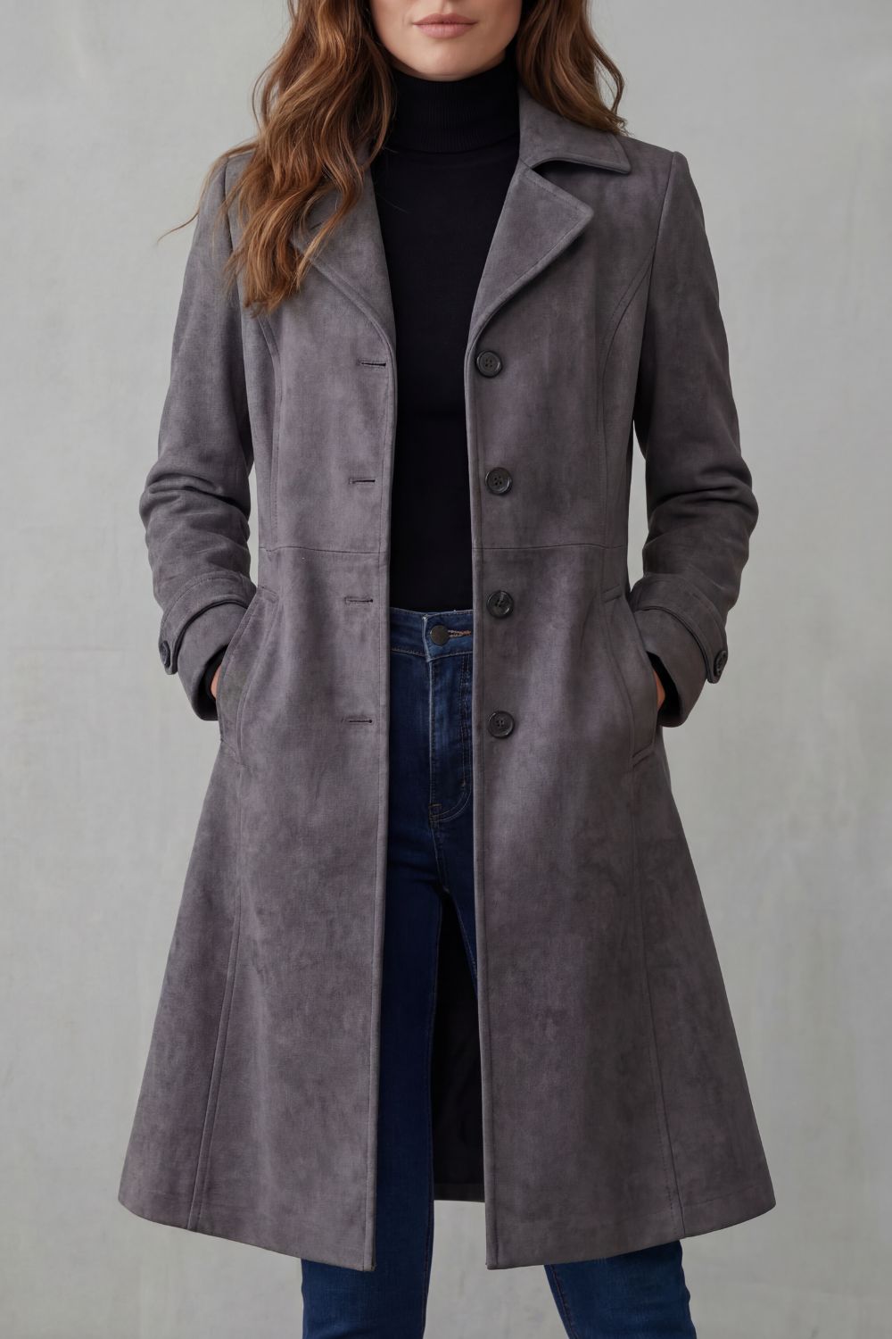 Women's Puffer Coat Tailored Longline for Winter in Charcoal Grey