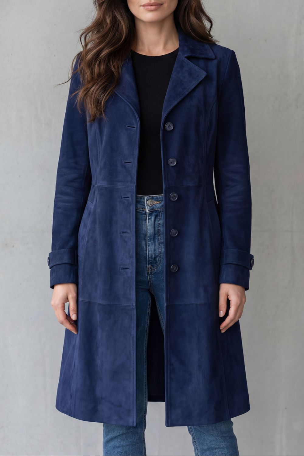 Women's Puffer Coat Tailored Longline for Winter in Navy Blue