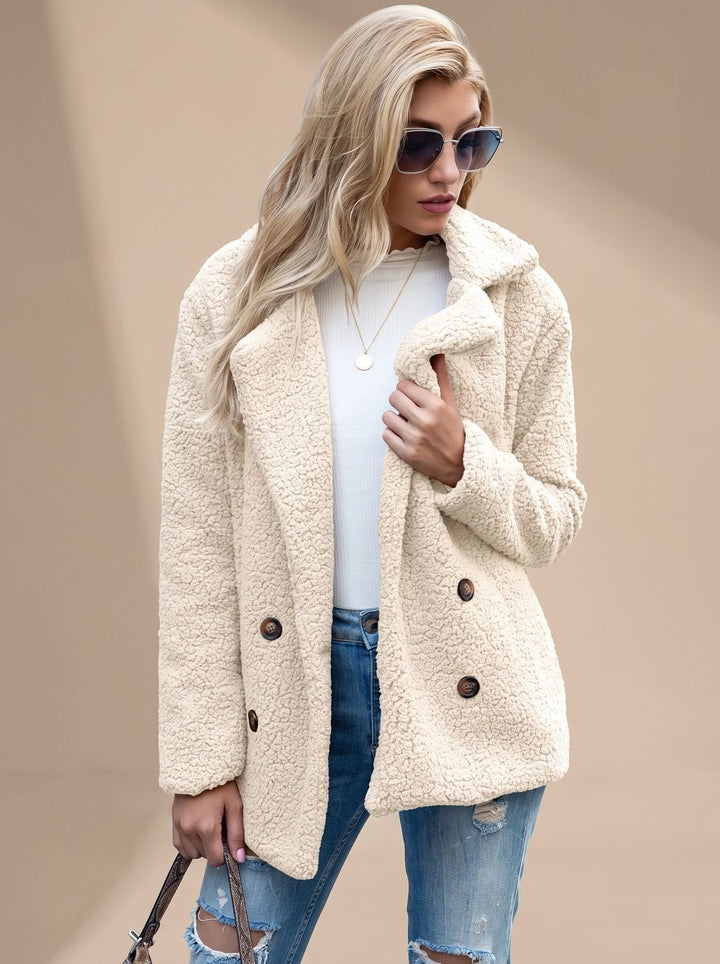 Women's Puffer Jacket in Plush Polyester for Winter in Beige