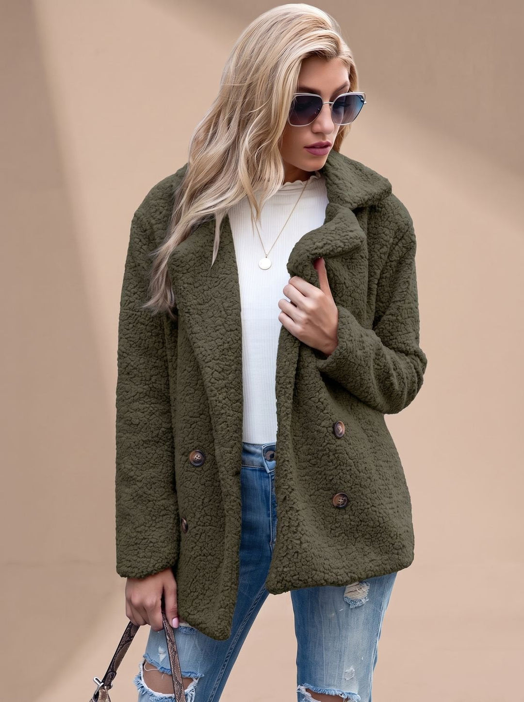 Women's Puffer Jacket in Plush Polyester for Winter in Black
