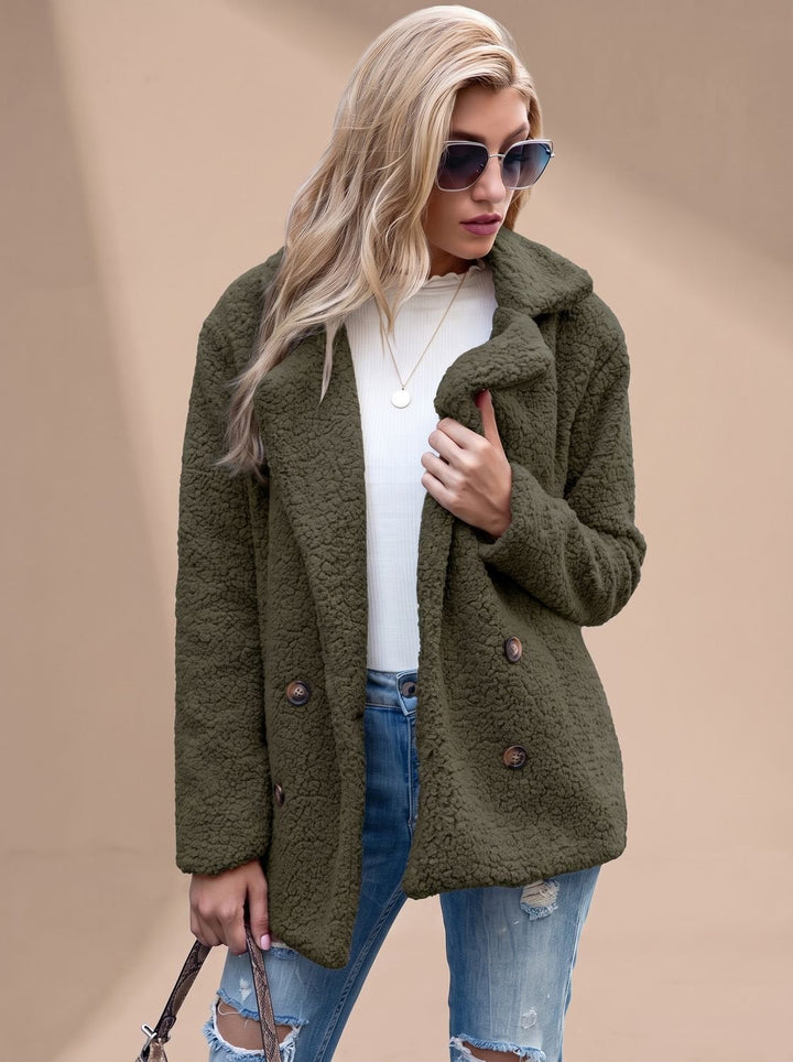 Women's Puffer Jacket in Plush Polyester for Winter in Black