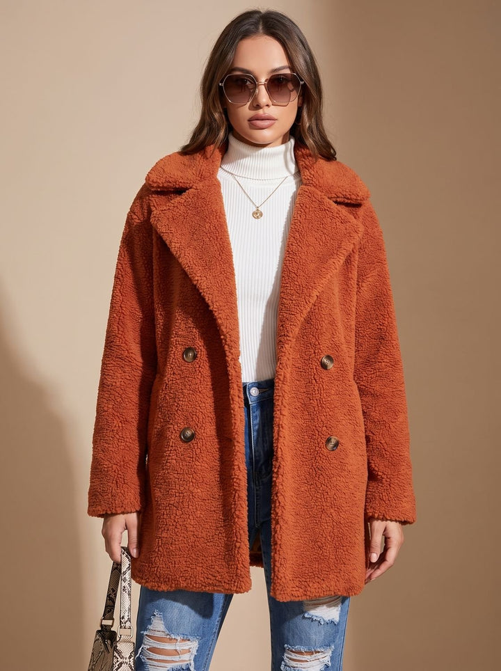 Women's Puffer Jacket in Plush Polyester for Winter in Orange