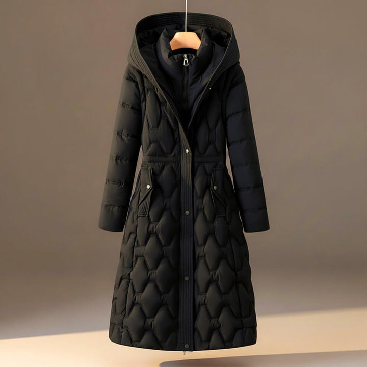Women's Puffer Jacket with Hood for Winter in Midnight Black