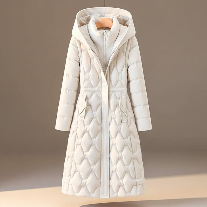 Women's Puffer Jacket with Hood for Winter in Pearl White