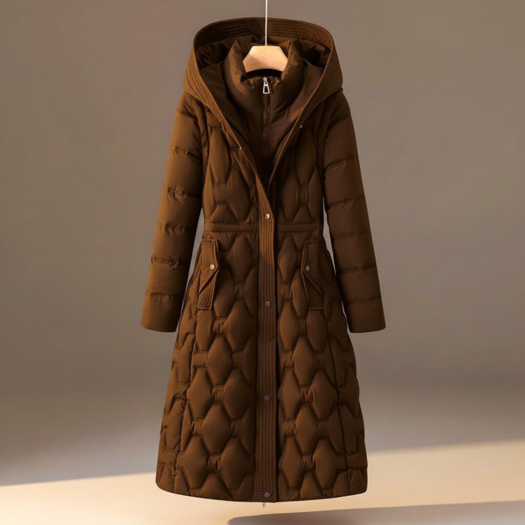 Women's Puffer Jacket with Hood for Winter in Truffle Brown