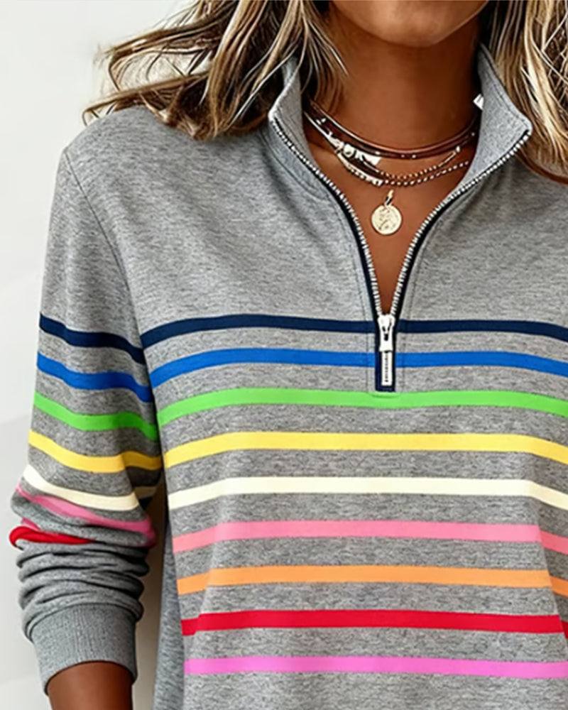 Women's Quarter Zip Striped Knit Sweater (2)