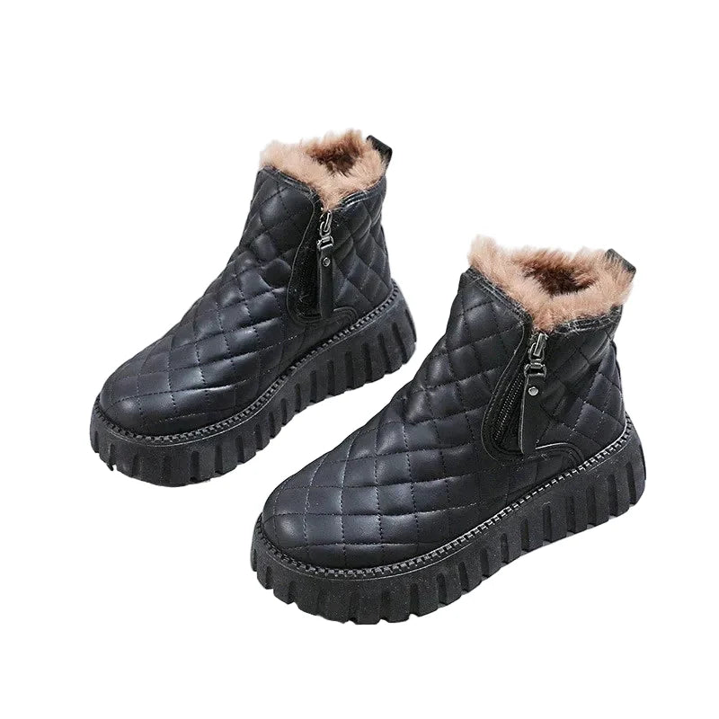 Women's Quilted Knee High Boots for Winter in Black