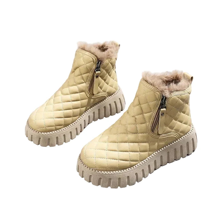 Women's Quilted Knee High Boots for Winter in Khaki